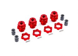 Traxxas Wheel hubs, splined, 17mm, short (red-anodized) (4)/ wheel nuts, splined, 17mm (red-anodized