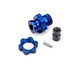 Traxxas Wheel hub, splined, 17mm, short (blue-anodized) (1)/ wheel nut, splined, 17mm (blue-anodized