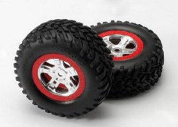 TraxxasTires & wheels, assembled, glued (SCT Satin Chrome, Red beadlock style, dual profile (2.2" ou