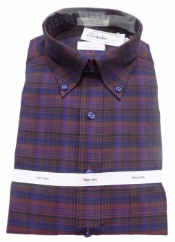 Cooper and Stewart Traditional Plaid No Iron Long Sleeve Sport Shirt. 2 Colours Indigo, Wine