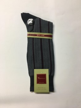 Vannucci King Size Vertical Stripe Socks. 2 Colours Grey, Brown