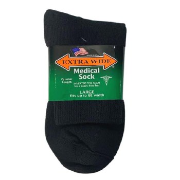 Extra Wide Medical Quarter Sock,  2 Colours - Black,White
