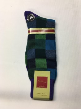 Vannucci Checkered Merceized Cotton Sock. 3 Colours, Purple, Red, Teal