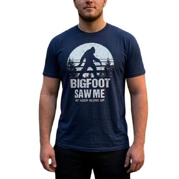 Authentic Licenced Bigfoot Saw Me Tee 2 Colours Black, Navy