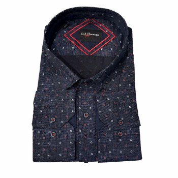 Culture Red Long Sleeve Micro Flower Sport Shirt. 2 Colours Denim, Navy