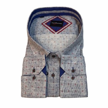 Culture Red Long Sleeve Micro Flower Sport Shirt. 2 Colours Denim, Navy