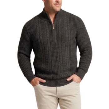 FX Fusion Plaited Cable 1/4 Zip Pullover 2 Colours, Charcole , Brown