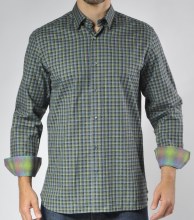 Summerfields Vintage Check Long Sleeve Sport Shirt. 2 Colors, Green, Tangerine