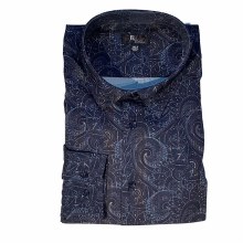 Jon Randall Navy Paisley Long Sleeve Shirt. Black,Navy