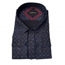 Culture Red Long Sleeve Micro Flower Sport Shirt. 2 Colours Denim, Navy