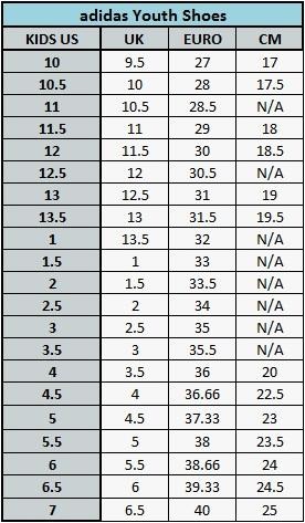 adidas boy size chart