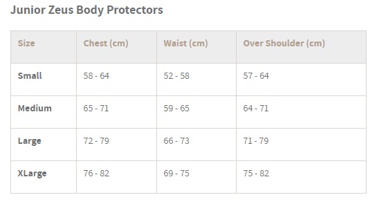 Harry Hall Body Protector Size Chart