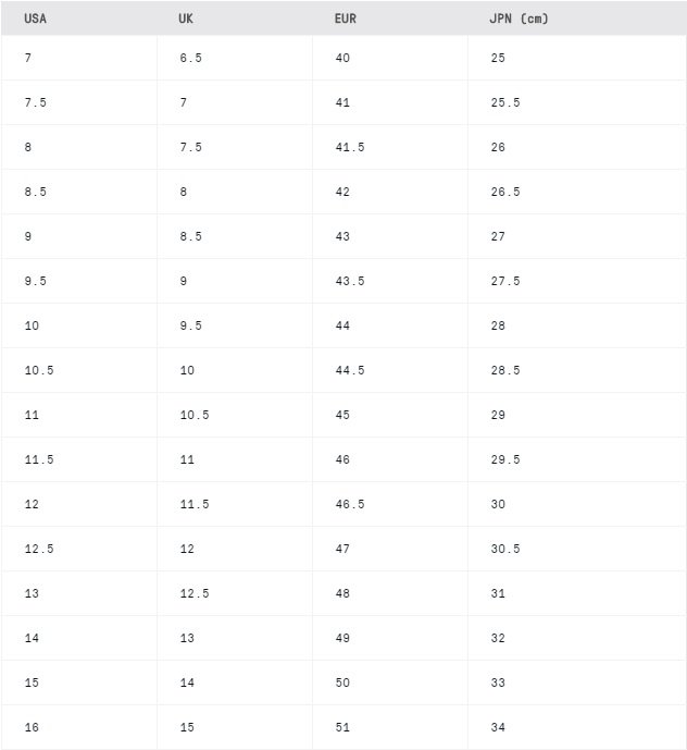 Merrell Size Chart