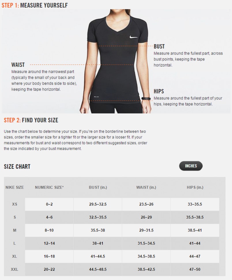 Nike Womens Shirt Size Chart
