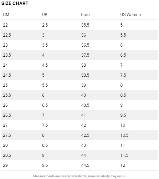 Ladies Footwear Size Chart