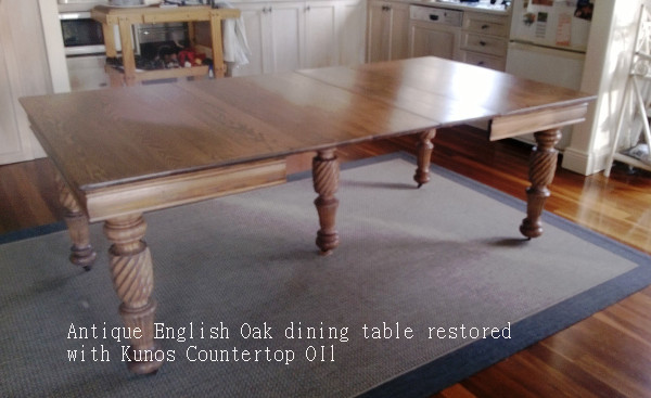 Suellen's antique English Oak dining table, restored with Kunos Countertop Oil