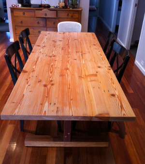 Top view, Kunos white on handmade oregon table made by Steve Marsh