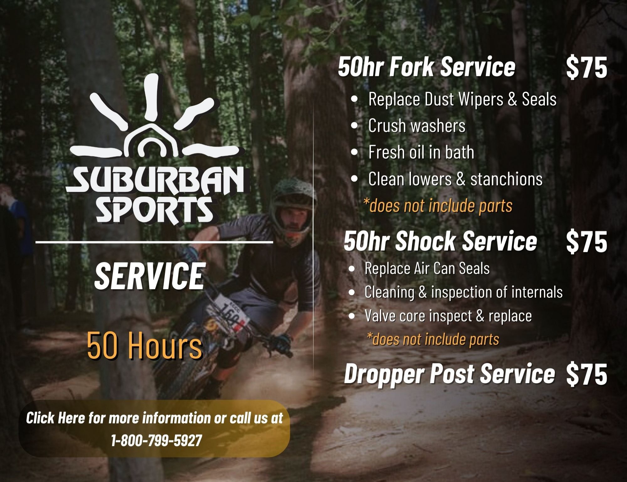 Suburban Suspension Fork & Shock Service: 50 hour service - $75; dropper post service - $75 