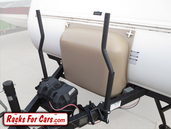 Arvika travel trailer bracket foot and arm attached to A-frame