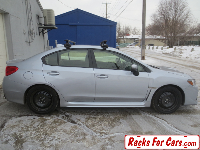 2016 Subaru Impreza WRX Sedan side veiw of Thule Aeroblade roof rack