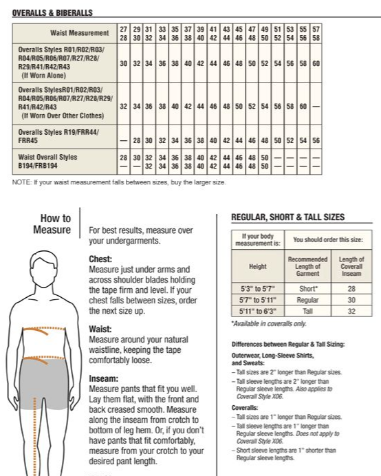 Men's Pants Size Chart - All Seasons Clothing Company