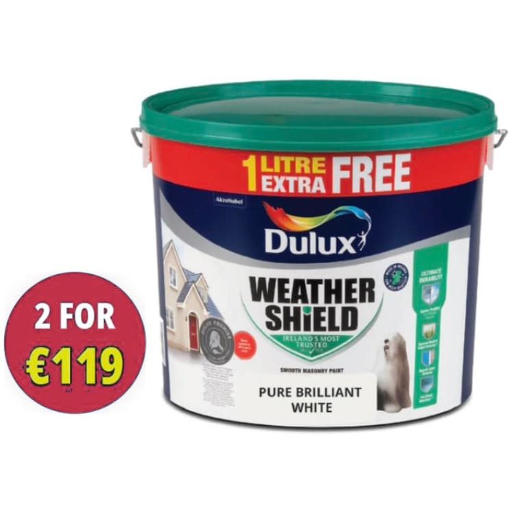 Dulux Weathershield Brilliant White 11L – Buy 2 for Only €119
