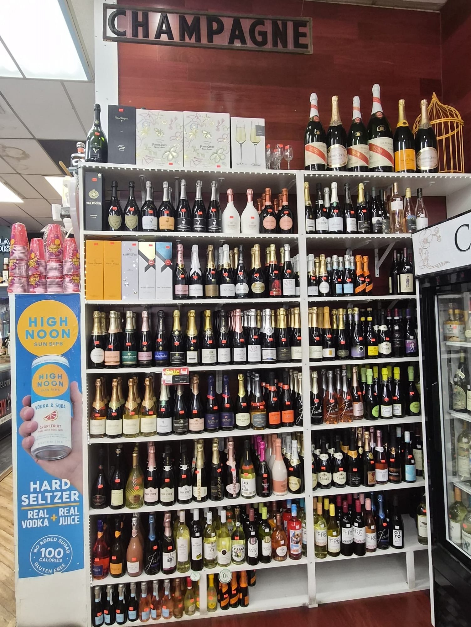 Champagne and sparkling wine display at Chevy Chase Wine & Spirits