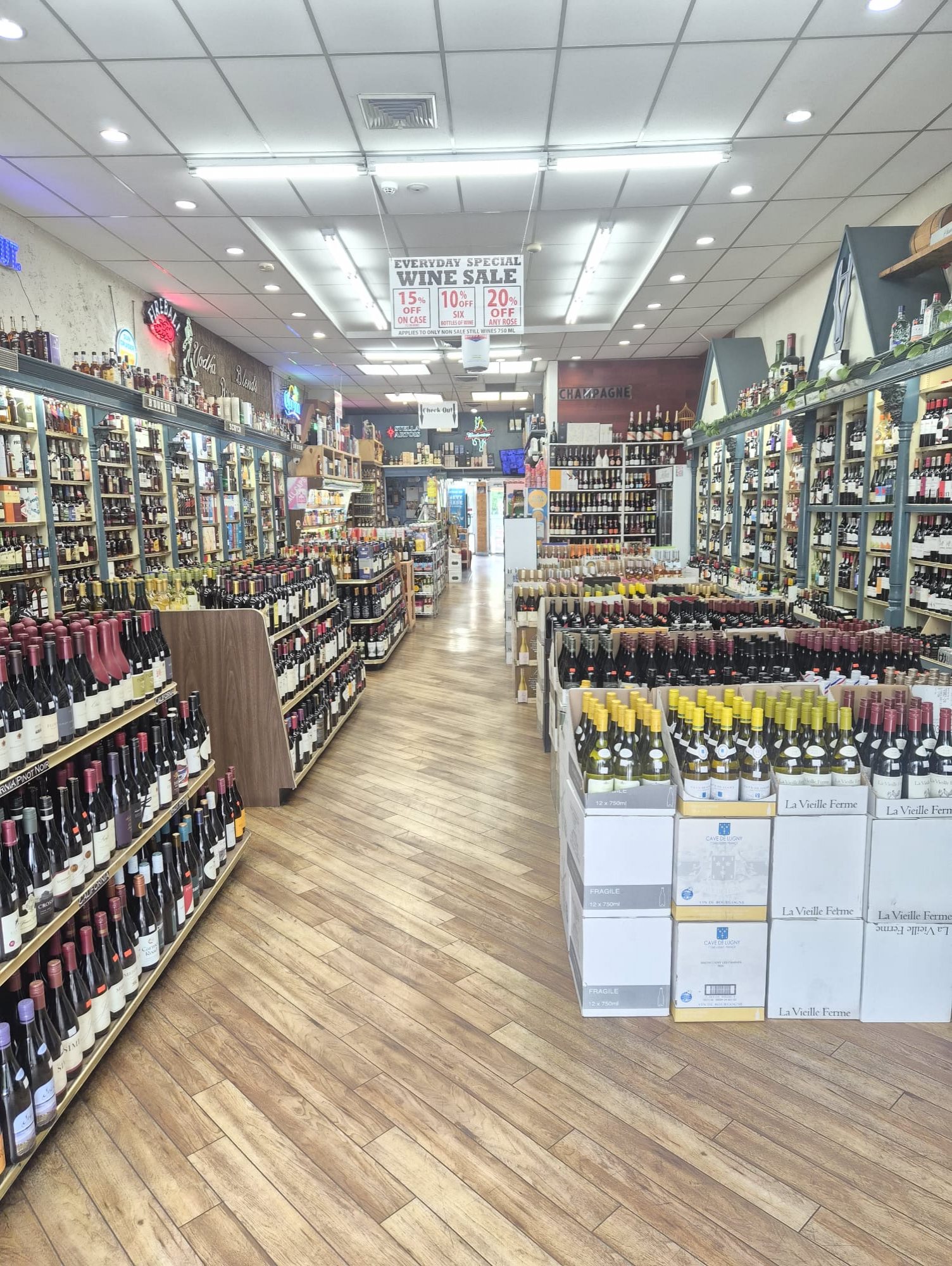 Chevy Chase Wine & Spirits interior aisle and shelves