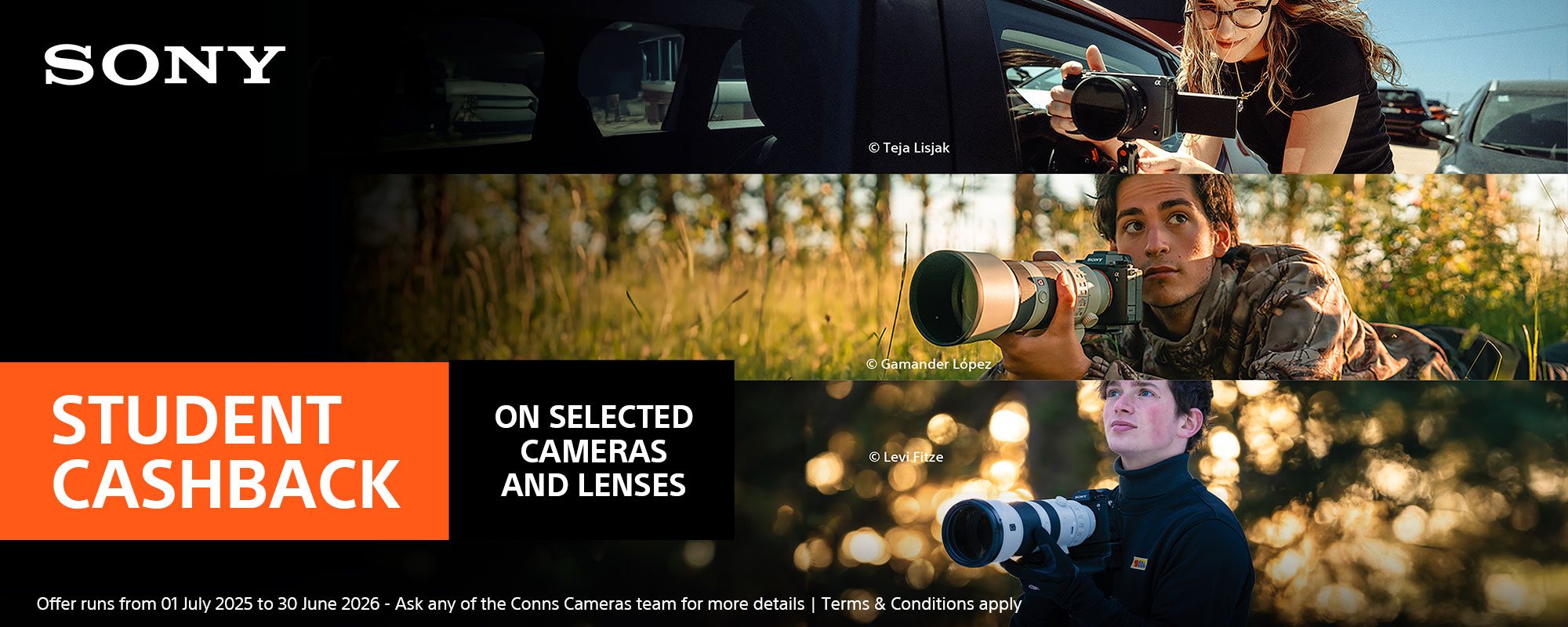banner images for the promotion featuring three student photographers