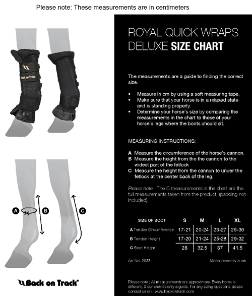 Back On Track Royal Quick Wraps Deluxe (14") Size Chart