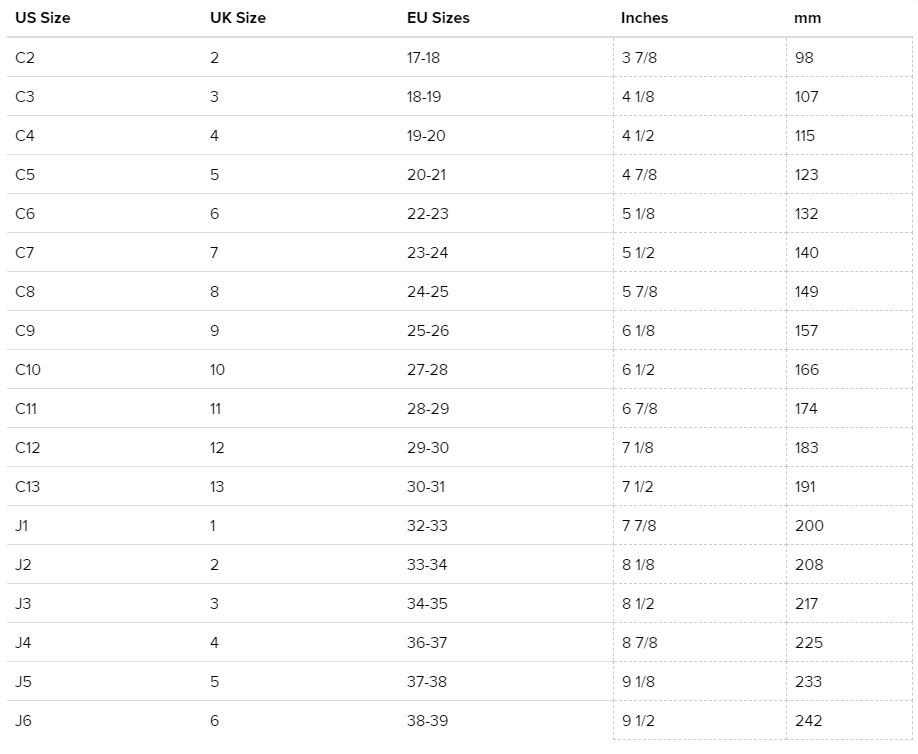 C12 crocs shop size chart